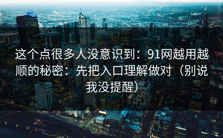 这个点很多人没意识到：91网越用越顺的秘密：先把入口理解做对（别说我没提醒）